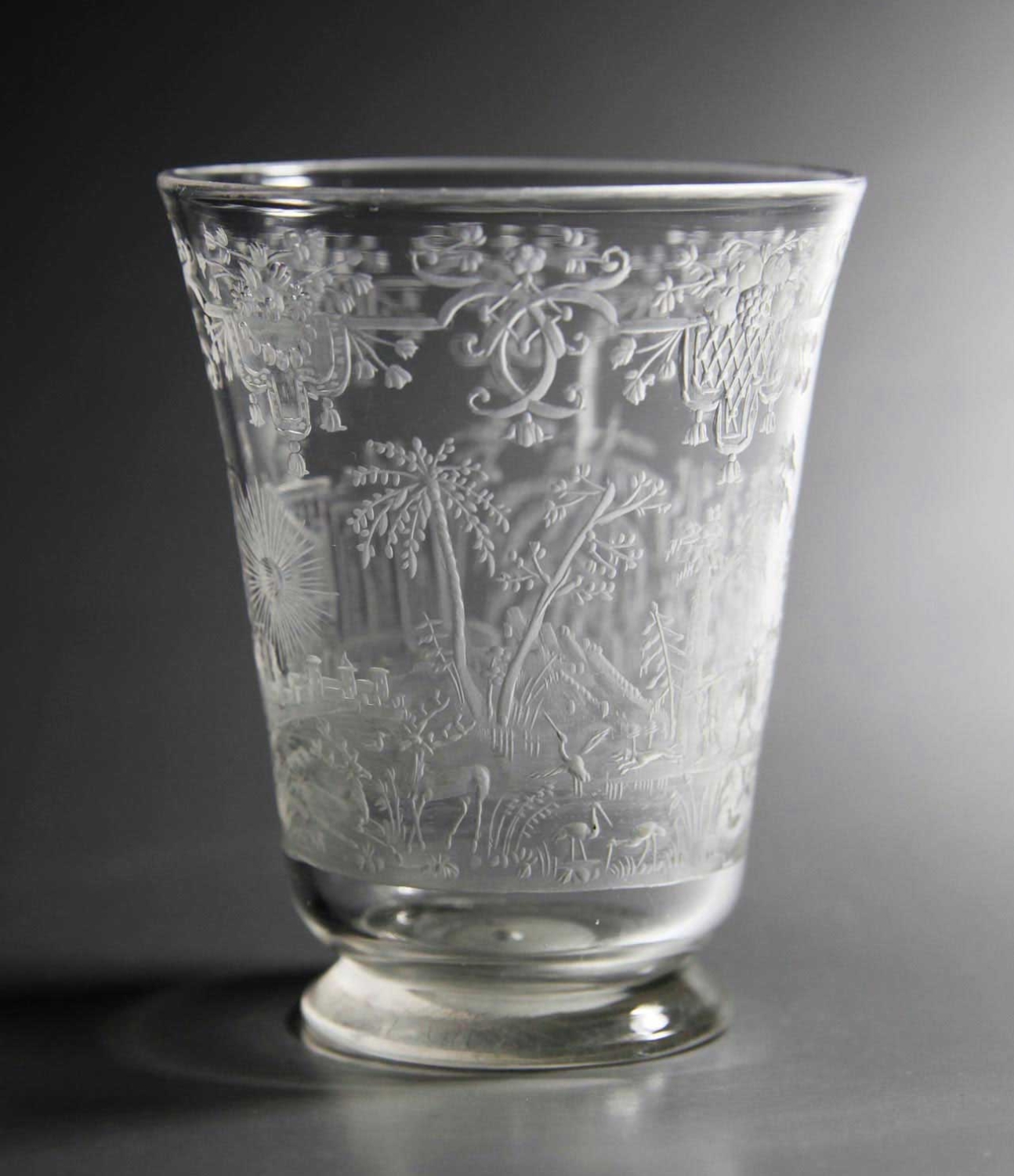 Reisebecher Glas Schnitt Nürnberg 1725