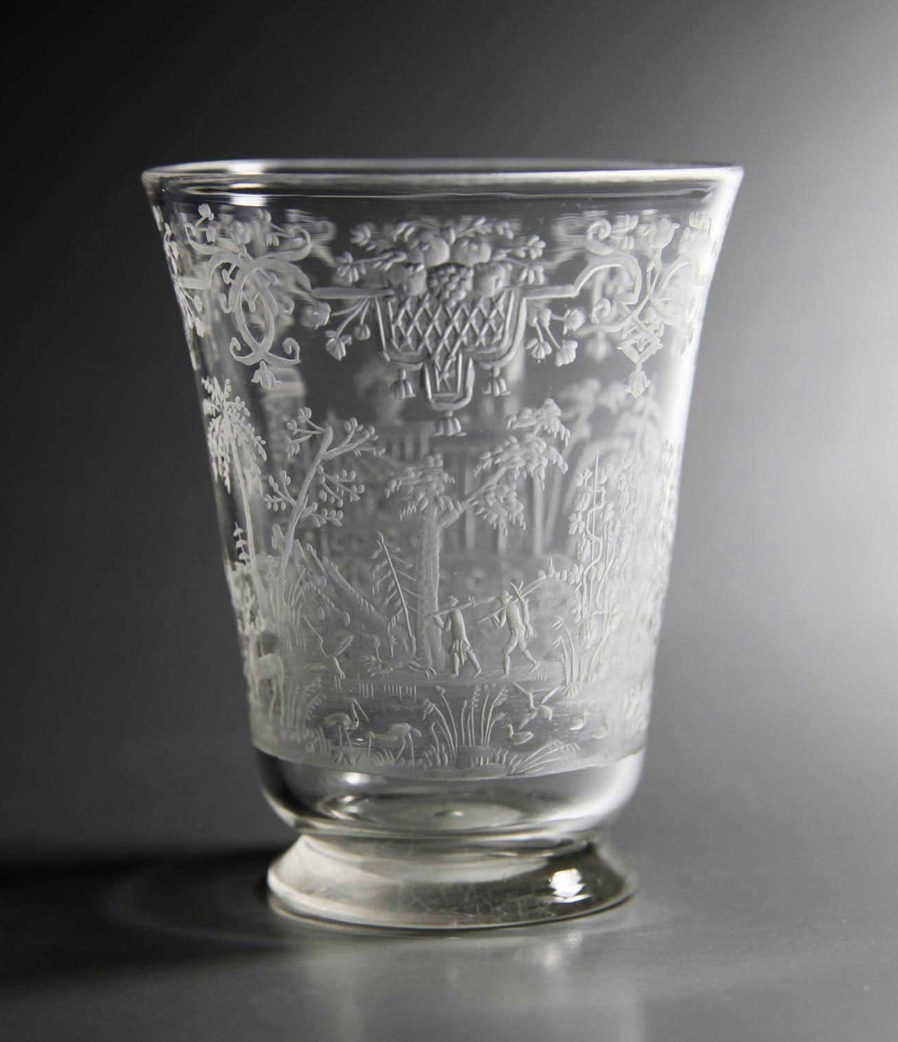 Reisebecher Glas Schnitt Nürnberg 1725