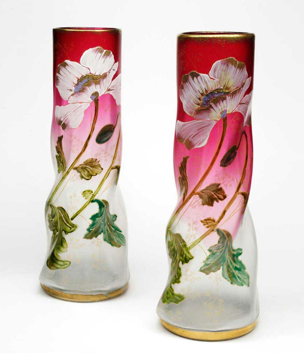 Sehr feines Paar große Legras Vasen - fleur de pavot blanches